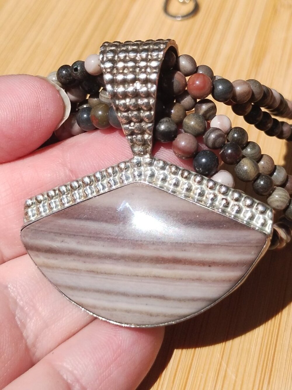 Jay King DTR 5 Strand petrified Wood necklace pendant set 925 Sterling Silver - Picture 4 of 8